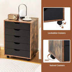 Cassettiera Costway a 5 cassetti, mobile contenitore con ruote, marrone rustico