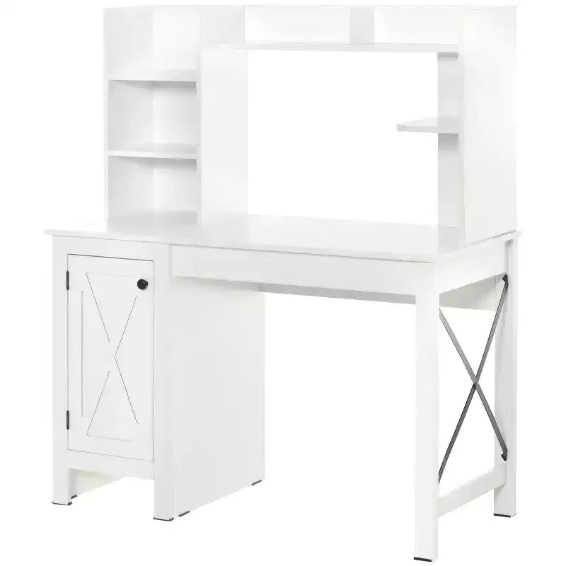 HOMCOM Scrivania da Computer da Fattoria con Credenza e Armadietto, Scrivania da Ufficio con Spazio di Archiviazione, per Studio