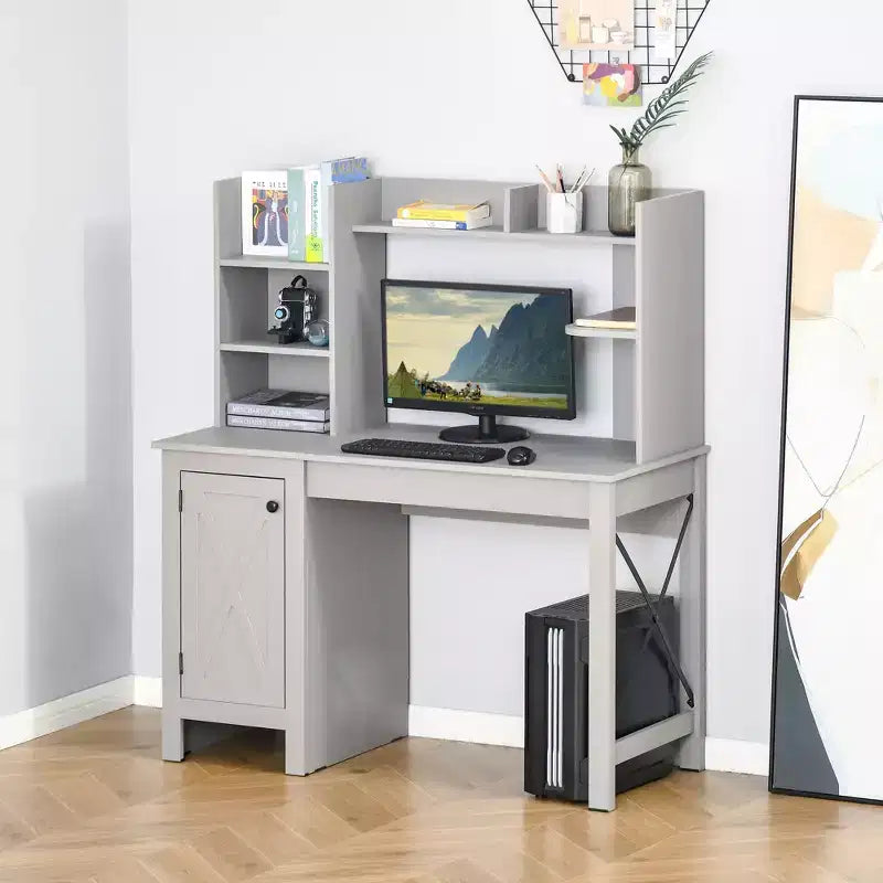 HOMCOM Scrivania da Computer da Fattoria con Credenza e Armadietto, Scrivania da Ufficio con Spazio di Archiviazione, per Studio