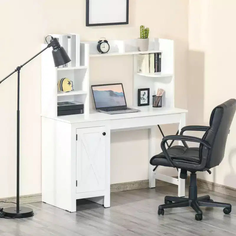 HOMCOM Scrivania da Computer da Fattoria con Credenza e Armadietto, Scrivania da Ufficio con Spazio di Archiviazione, per Studio