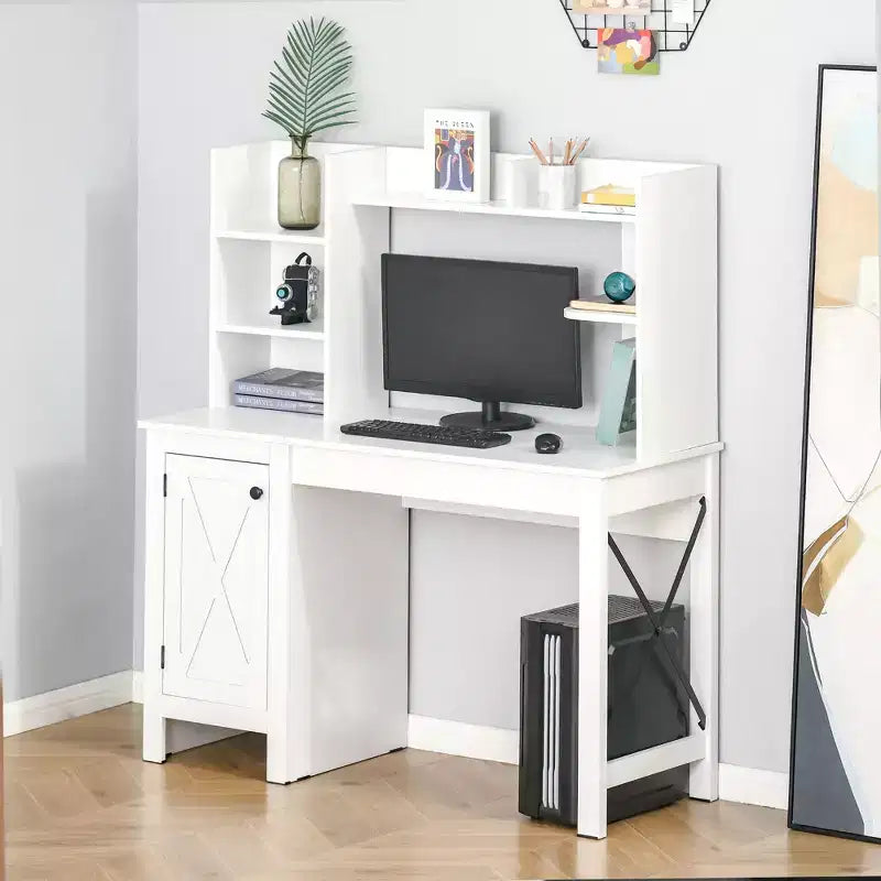 HOMCOM Scrivania da Computer da Fattoria con Credenza e Armadietto, Scrivania da Ufficio con Spazio di Archiviazione, per Studio