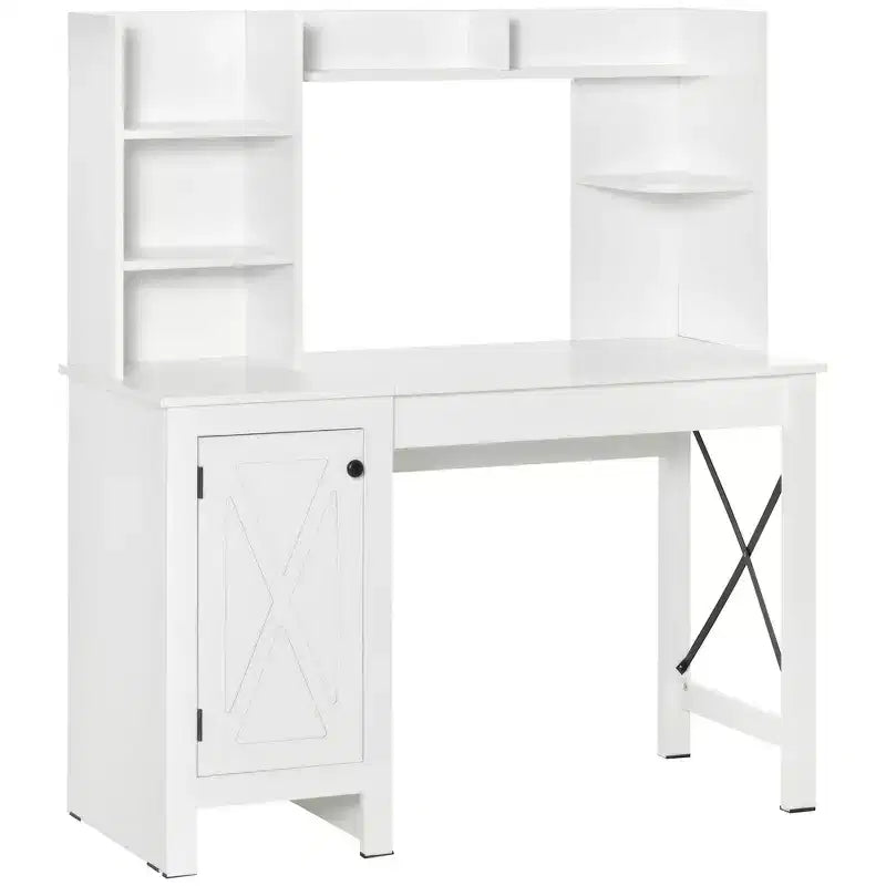 HOMCOM Scrivania da Computer da Fattoria con Credenza e Armadietto, Scrivania da Ufficio con Spazio di Archiviazione, per Studio