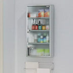 HOMCOM Mobiletto dei Medicinali 12 x 24 con Serratura, Ripiani, Armadietto di Sicurezza Bloccabile, Pensile da Parete per Pronto Soccorso e Bagno, Argento