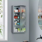 HOMCOM Mobiletto dei Medicinali 12 x 24 con Serratura, Ripiani, Armadietto di Sicurezza Bloccabile, Pensile da Parete per Pronto Soccorso e Bagno, Argento