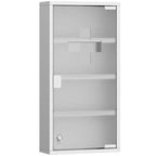 HOMCOM Mobiletto dei Medicinali 12 x 24 con Serratura, Ripiani, Armadietto di Sicurezza Bloccabile, Pensile da Parete per Pronto Soccorso e Bagno, Argento