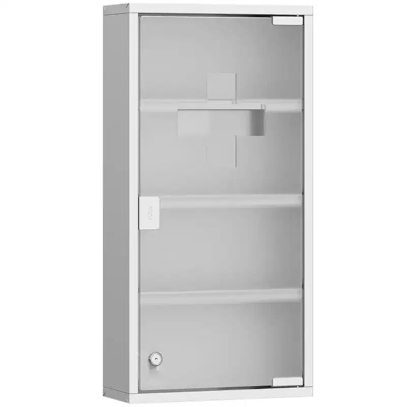 HOMCOM Mobiletto dei Medicinali 12 x 24 con Serratura, Ripiani, Armadietto di Sicurezza Bloccabile, Pensile da Parete per Pronto Soccorso e Bagno, Argento
