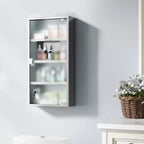 HOMCOM Mobiletto dei Medicinali 12 x 24 con Serratura, Ripiani, Armadietto di Sicurezza Bloccabile, Pensile da Parete per Pronto Soccorso e Bagno, Argento