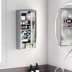 HOMCOM Mobiletto dei Medicinali 12 x 24 con Serratura, Ripiani, Armadietto di Sicurezza Bloccabile, Pensile da Parete per Pronto Soccorso e Bagno, Argento