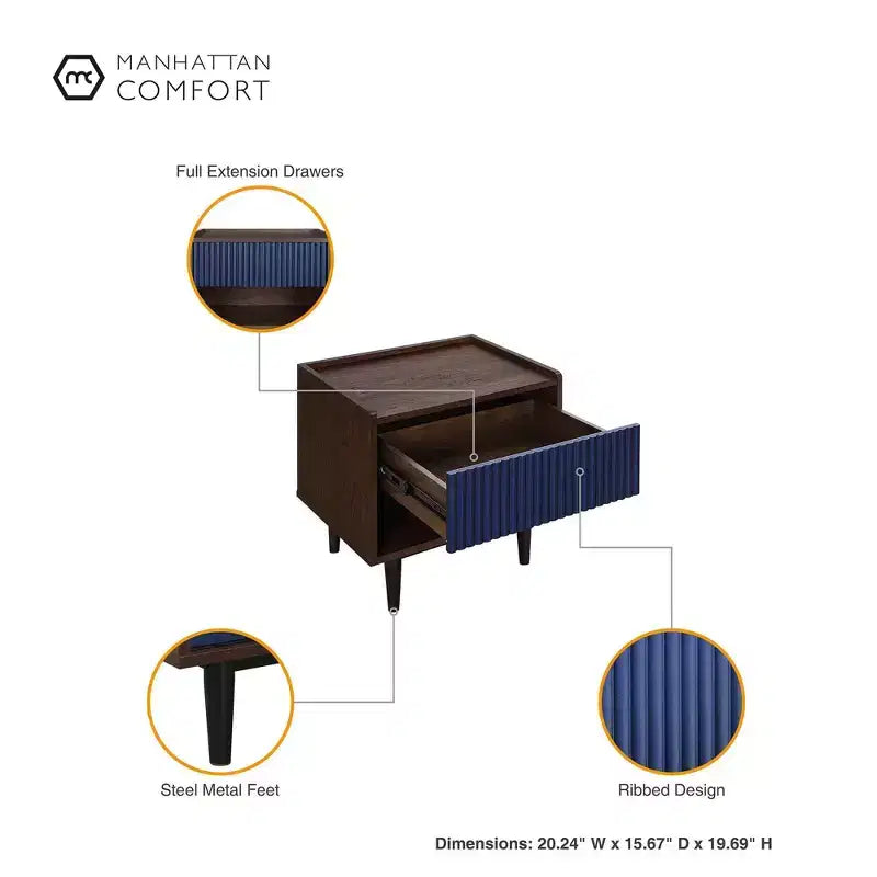 Set di 2 comodini a coste moderni Duane con cassetto - Manhattan Comfort