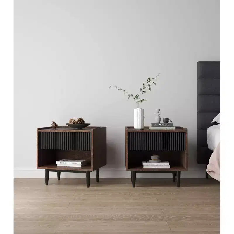 Set di 2 comodini a coste moderni Duane con cassetto - Manhattan Comfort