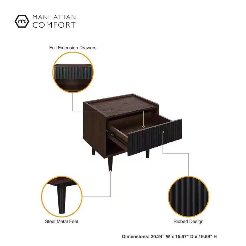 Set di 2 comodini a coste moderni Duane con cassetto - Manhattan Comfort