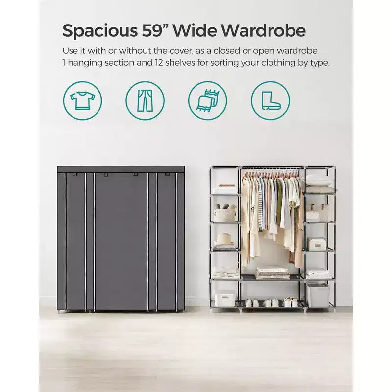 SONGMICS Armadio Guardaroba Portatile da 150 cm Appendiabiti Organizer con Copertura in Tessuto Non Tessuto