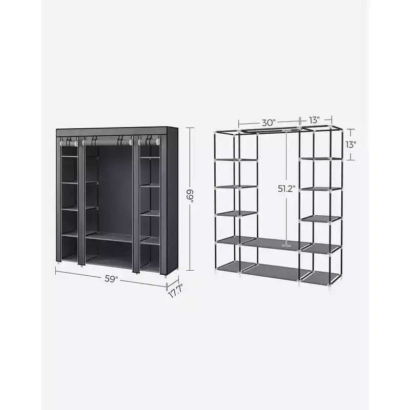 SONGMICS Armadio Guardaroba Portatile da 150 cm Appendiabiti Organizer con Copertura in Tessuto Non Tessuto
