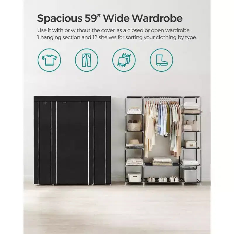 SONGMICS Armadio Guardaroba Portatile da 150 cm Appendiabiti Organizer con Copertura in Tessuto Non Tessuto