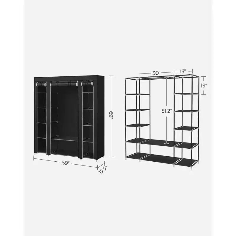 SONGMICS Armadio Guardaroba Portatile da 150 cm Appendiabiti Organizer con Copertura in Tessuto Non Tessuto