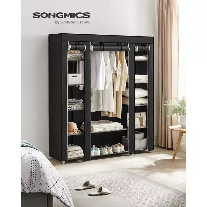 SONGMICS Armadio Guardaroba Portatile da 150 cm Appendiabiti Organizer con Copertura in Tessuto Non Tessuto