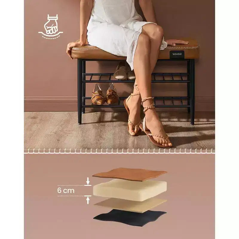 VASAGLE Collezione EKHO - Panca scarpiera, Panchina contenitore, Panca scarpiera da ingresso, Pelle sintetica con cuciture
