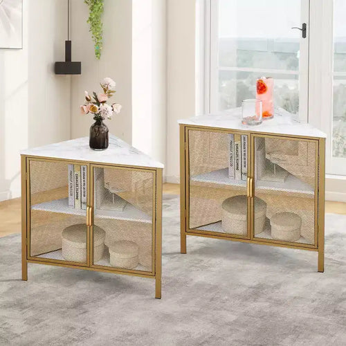 VECELO Corner Shelf Organizer, 3-Tier Display Shelves with Protection Door Metal Frame for Small Space