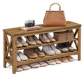VASAGLE, Entryway Storage Bench, 2-Tier Shoe Rack, 11.8 x 39.4 x 18.9 Inches, Holds up to 600 lb, Farmhouse Style