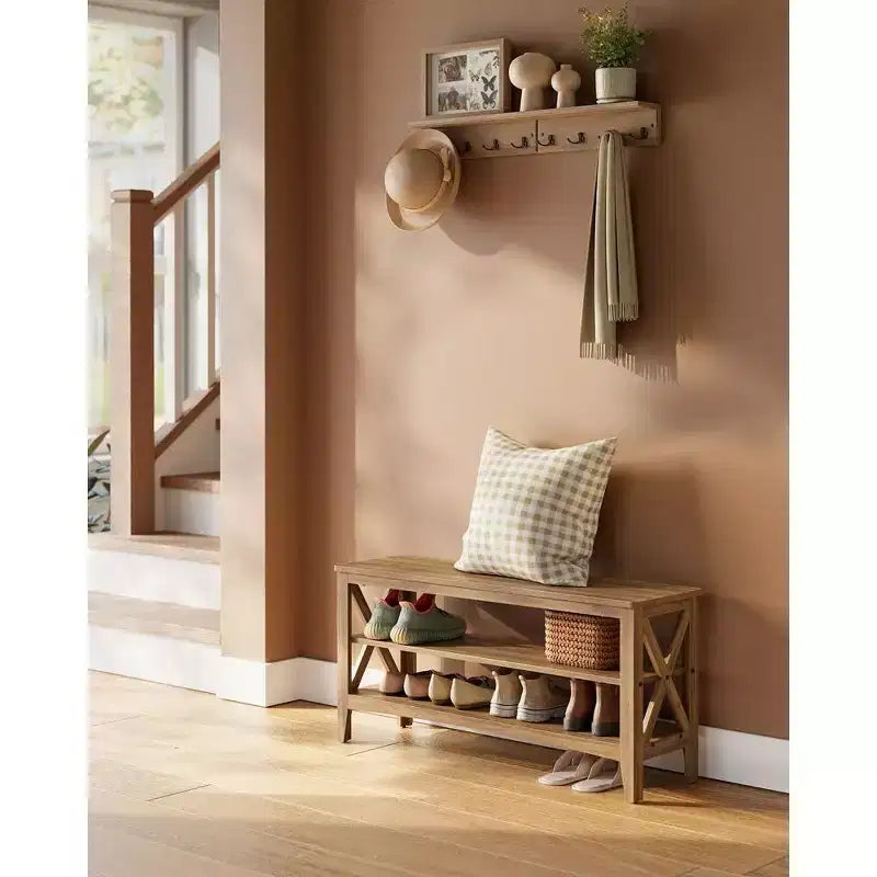 VASAGLE, Panca contenitore da ingresso, scarpiera a 2 ripiani, 30 x 100 x 48 cm, portata fino a 272 kg, stile rustico