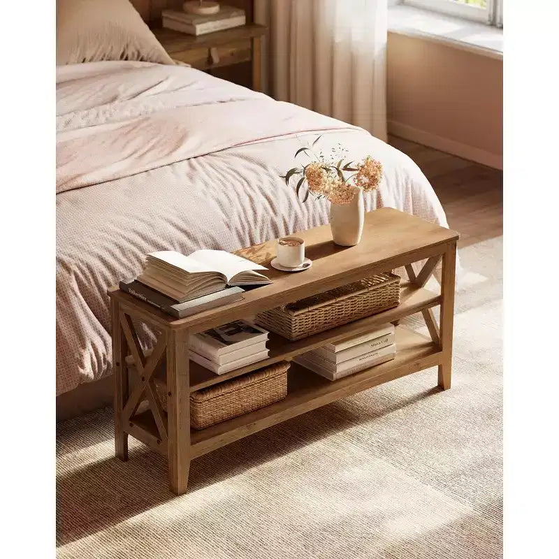 VASAGLE, Panca contenitore da ingresso, scarpiera a 2 ripiani, 30 x 100 x 48 cm, portata fino a 272 kg, stile rustico