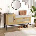 Panca portascarpe in rattan Garvee, panca da ingresso con scarpiera a ribalta, panca portaoggetti per scarpe per corridoio e camera da letto, rovere naturale