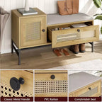 Panca portascarpe in rattan Garvee, panca da ingresso con scarpiera a ribalta, panca portaoggetti per scarpe per corridoio e camera da letto, rovere naturale