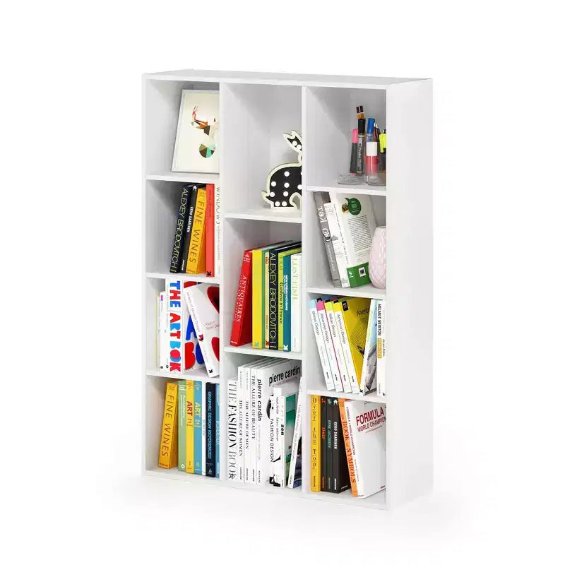 Furinno Libreria Aperta a 3 Ripiani con 11 Cubi, Scaffale da Terra per Esposizione, Mobiletto Contenitore, Bianco