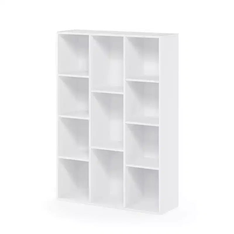 Furinno Libreria Aperta a 3 Ripiani con 11 Cubi, Scaffale da Terra per Esposizione, Mobiletto Contenitore, Bianco