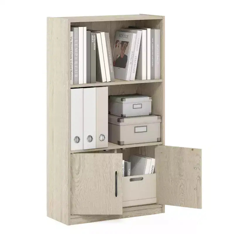 Furinno 3 ripiani libreria decorativa libreria aperta espositore con 2 cubi e 2 ante armadietto, pino metropolitano