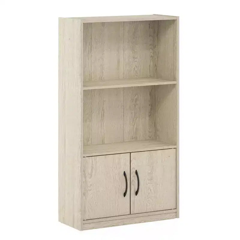 Furinno 3 ripiani libreria decorativa libreria aperta espositore con 2 cubi e 2 ante armadietto, pino metropolitano