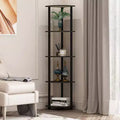 Furinno 2 PCS 5-Tier Decorative Bookshelf Open Multipurpose Shelves Corner Display Rack,Espresso/Black