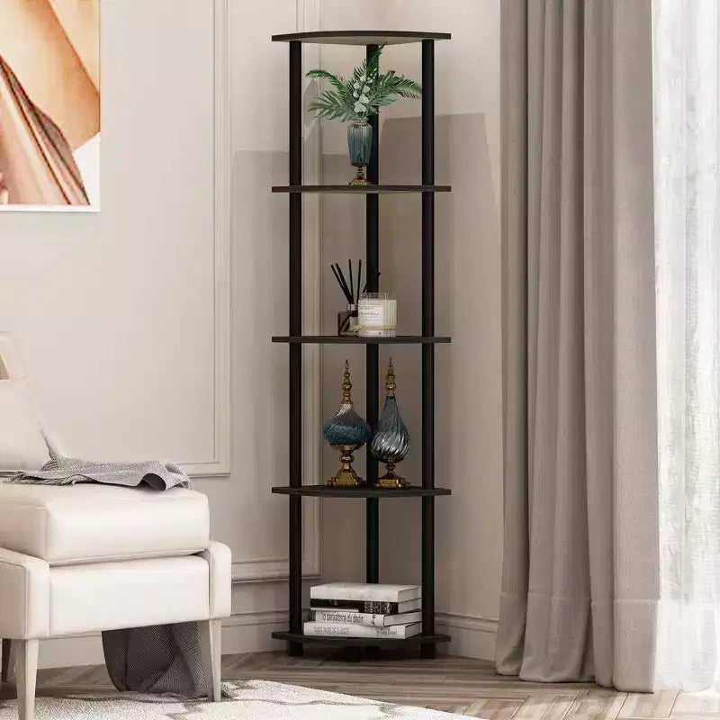 Furinno 2 PCS 5-Tier Decorative Bookshelf Open Multipurpose Shelves Corner Display Rack,Espresso/Black