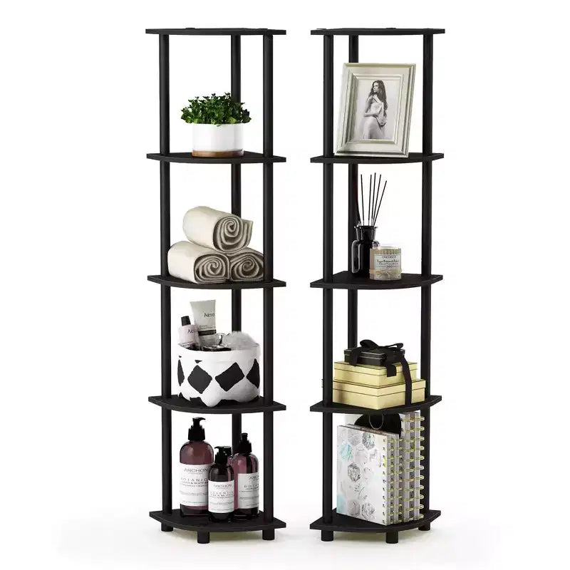 Furinno 2 PEZZI Scaffale Decorativo a 5 Ripiani Aperto Multiuso Angolare, Espresso/Nero