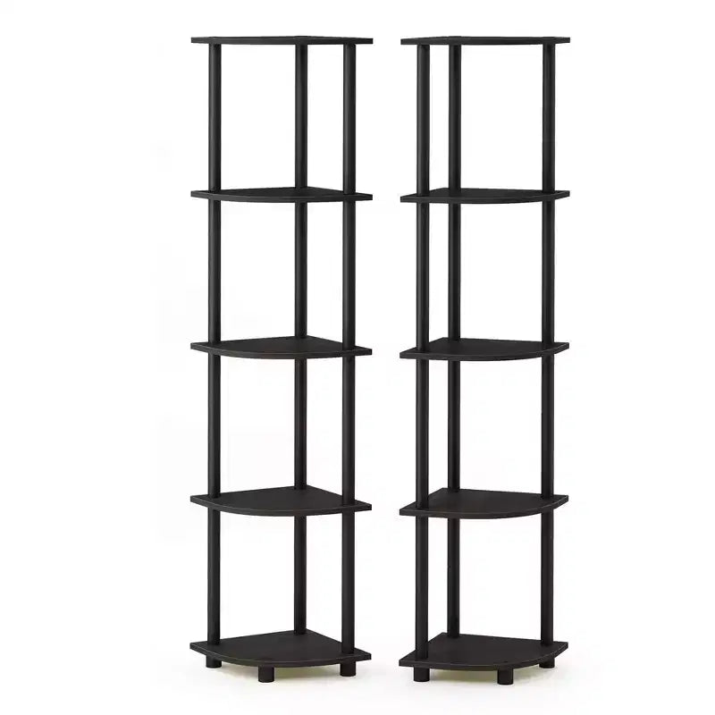 Furinno 2 PEZZI Scaffale Decorativo a 5 Ripiani Aperto Multiuso Angolare, Espresso/Nero