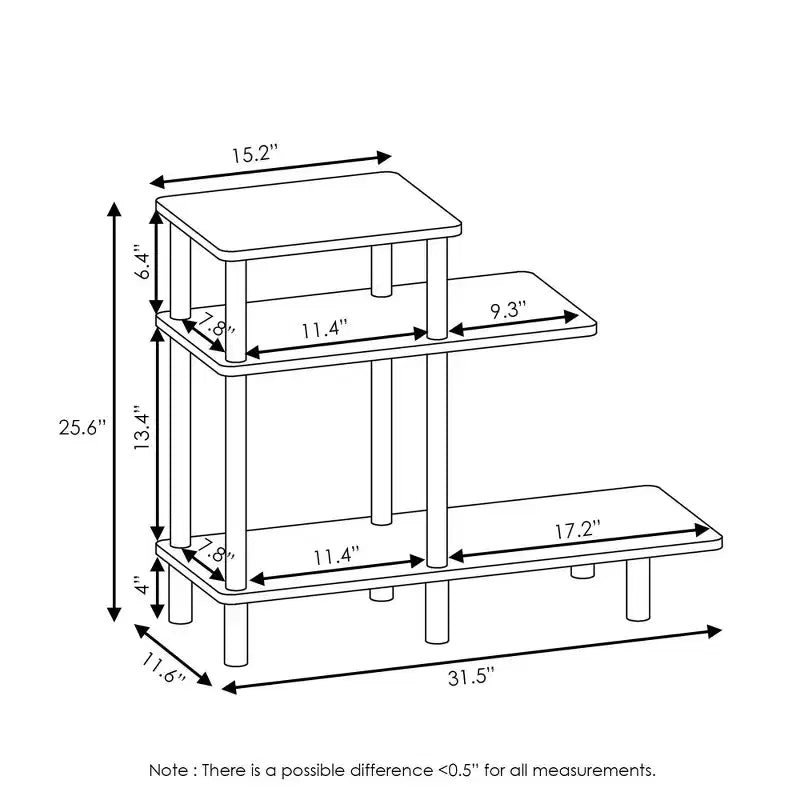 Furinno Tavolino da Divano Reversibile a 3 Ripiani con Scaffali Aperti, Espresso