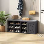 Panca scarpiera Costway con cuscino imbottito, 9 scomparti, scarpiera portaoggetti regolabile Bianco/Grigio/Marrone rustico