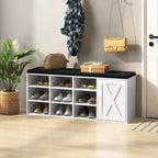 Panca scarpiera Costway con cuscino imbottito, 9 scomparti, scarpiera portaoggetti regolabile Bianco/Grigio/Marrone rustico