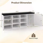 Panca scarpiera Costway con cuscino imbottito, 9 scomparti, scarpiera portaoggetti regolabile Bianco/Grigio/Marrone rustico