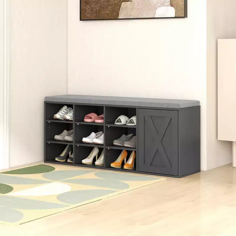 Panca scarpiera Costway con cuscino imbottito, 9 scomparti, scarpiera portaoggetti regolabile Bianco/Grigio/Marrone rustico