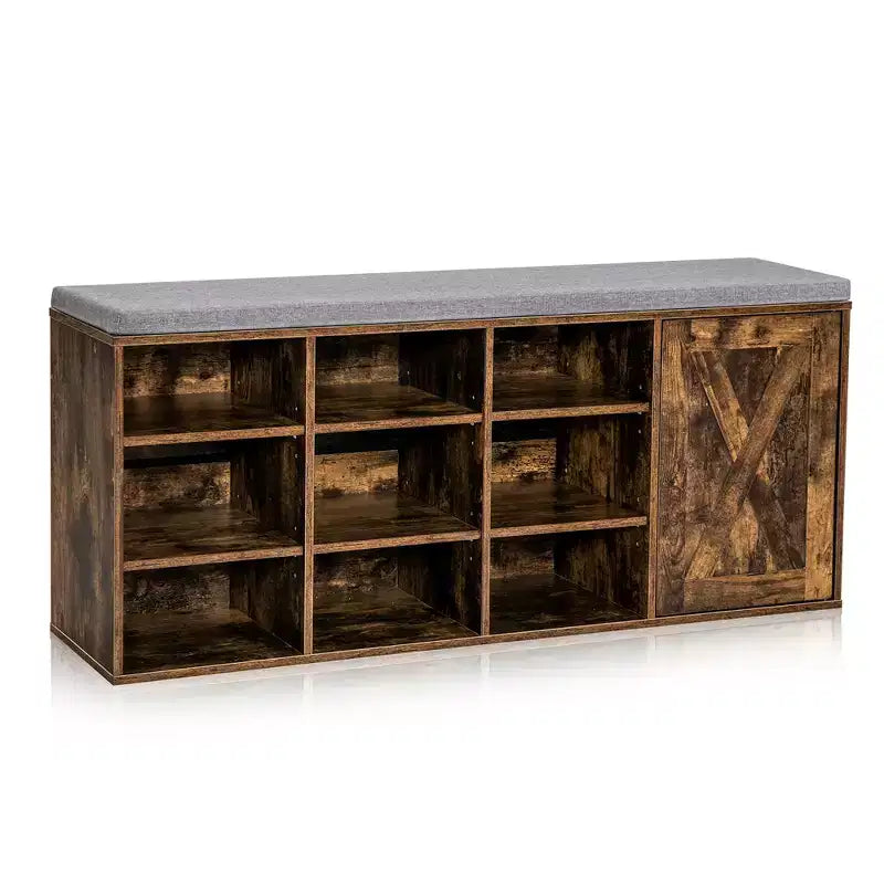 Panca scarpiera Costway con cuscino imbottito, 9 scomparti, scarpiera portaoggetti regolabile Bianco/Grigio/Marrone rustico